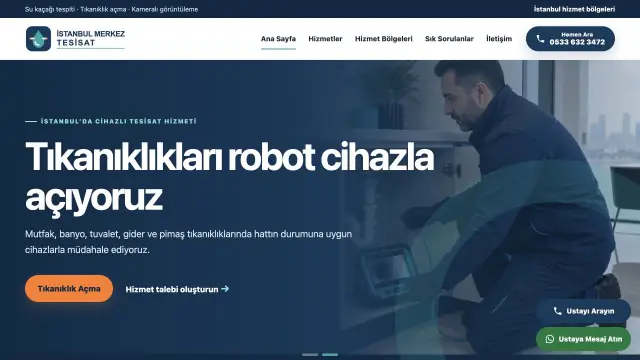 istanbulmerkeztesisat.com ana sayfa açılış ekranı